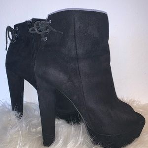 Fashion Nova Black Faux suede Platform Booties